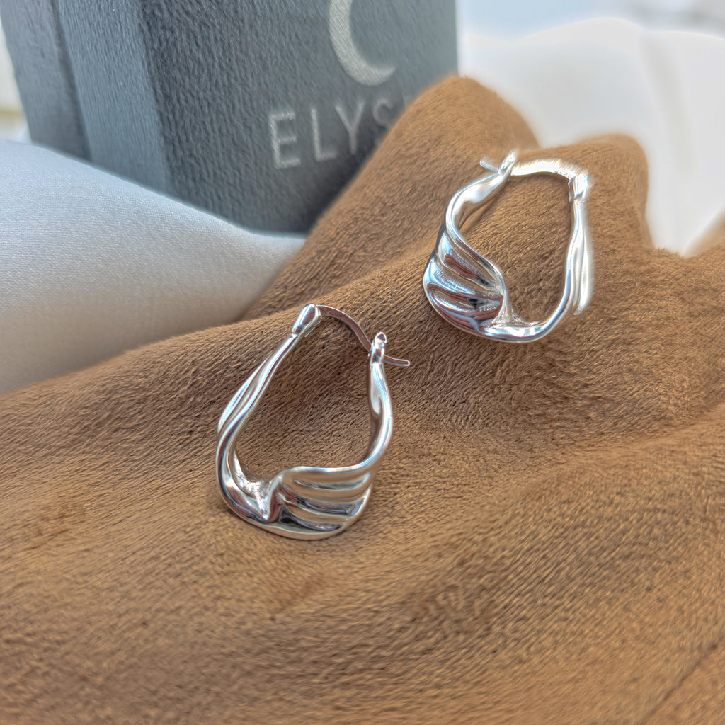 Sculpted Wave Hoop Earrings – 925 Sterling Silver