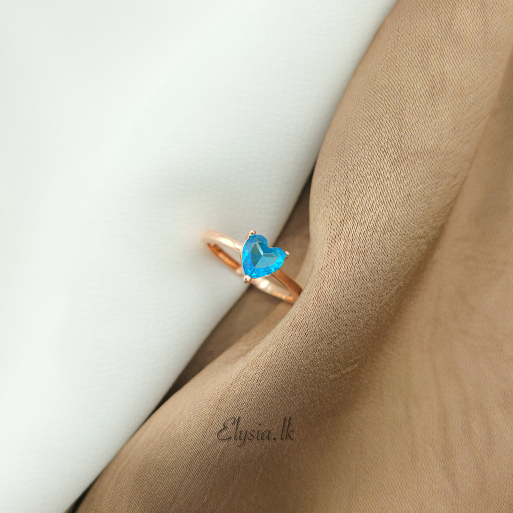 Emerald Crystal Heart Solitaire Ring – Gold Plated 925 Silver