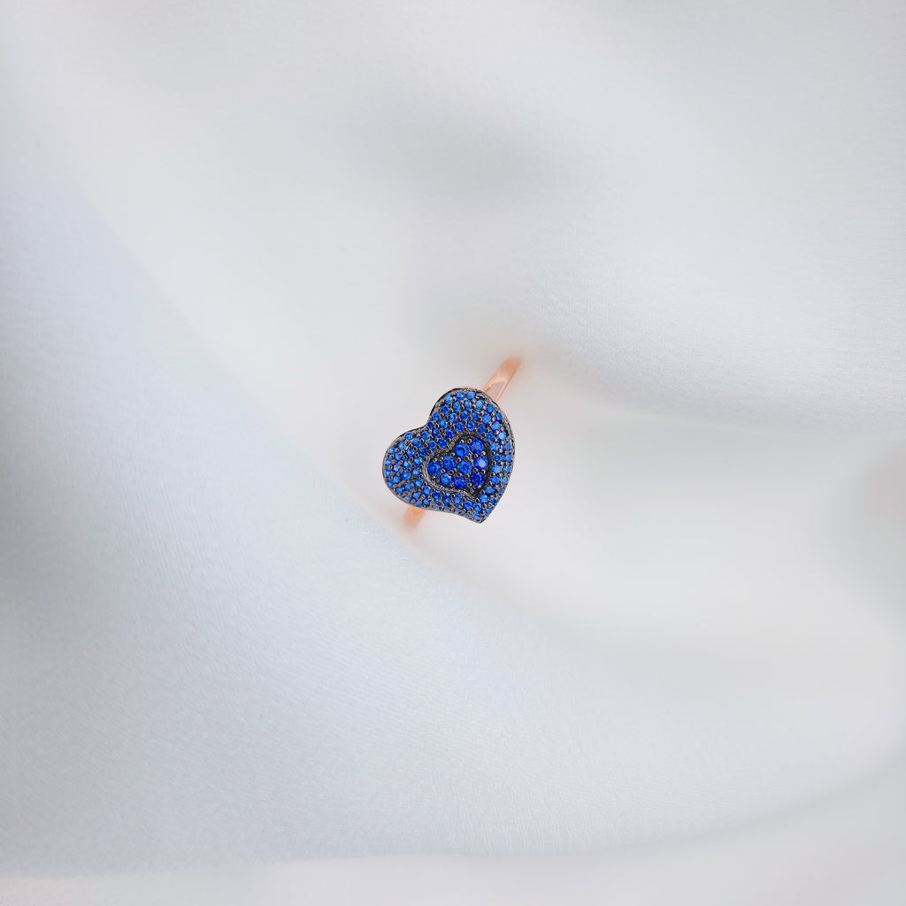 Blue Heart Zircon Ring – 925 Sterling Silver