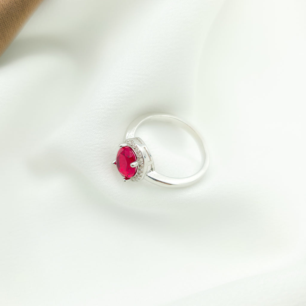 Crimson Halo Oval Ring – 925 Silver