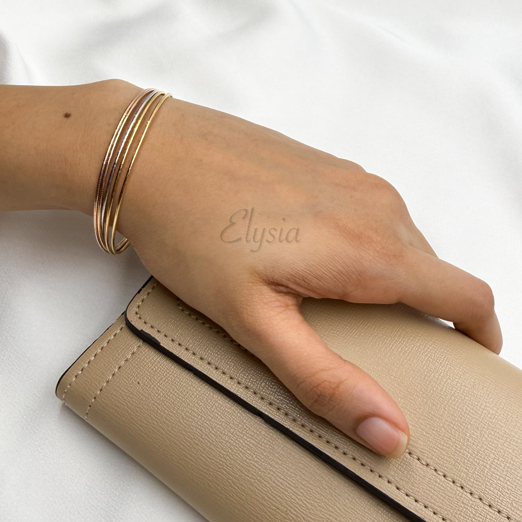 Tri-Tone Minimal Bangle | 925 Silver Plated