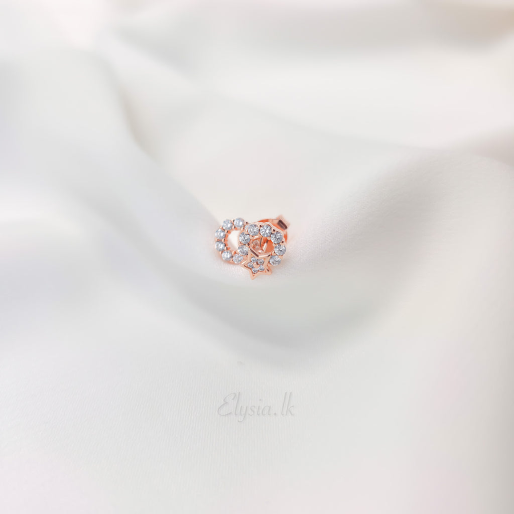Celestial Halo Star Stud Earrings – 925 Sterling Silver in Rose Gold