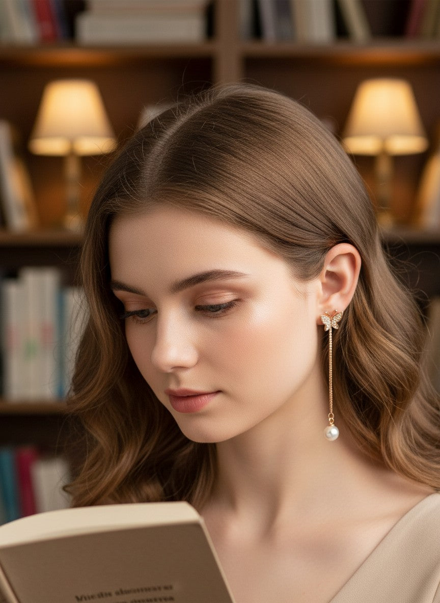 Butterfly Pearl Drop Earrings – Rose Gold Plated 925 Silver