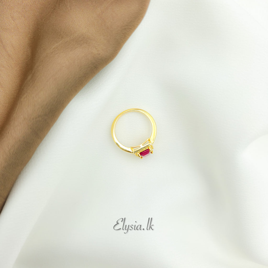 Ruby crystal Royale Rectangle Ring – Gold Plated 925 Silver