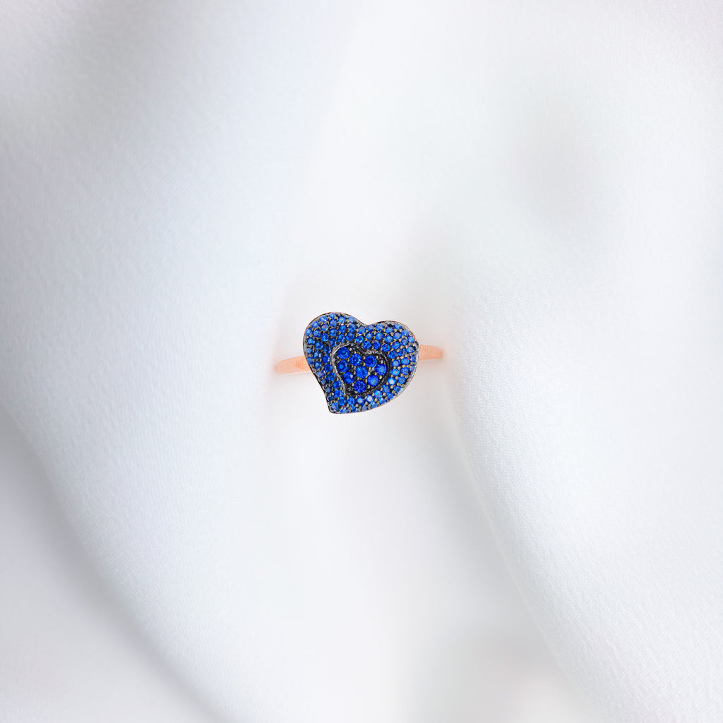 Blue Heart Zircon Ring – 925 Sterling Silver