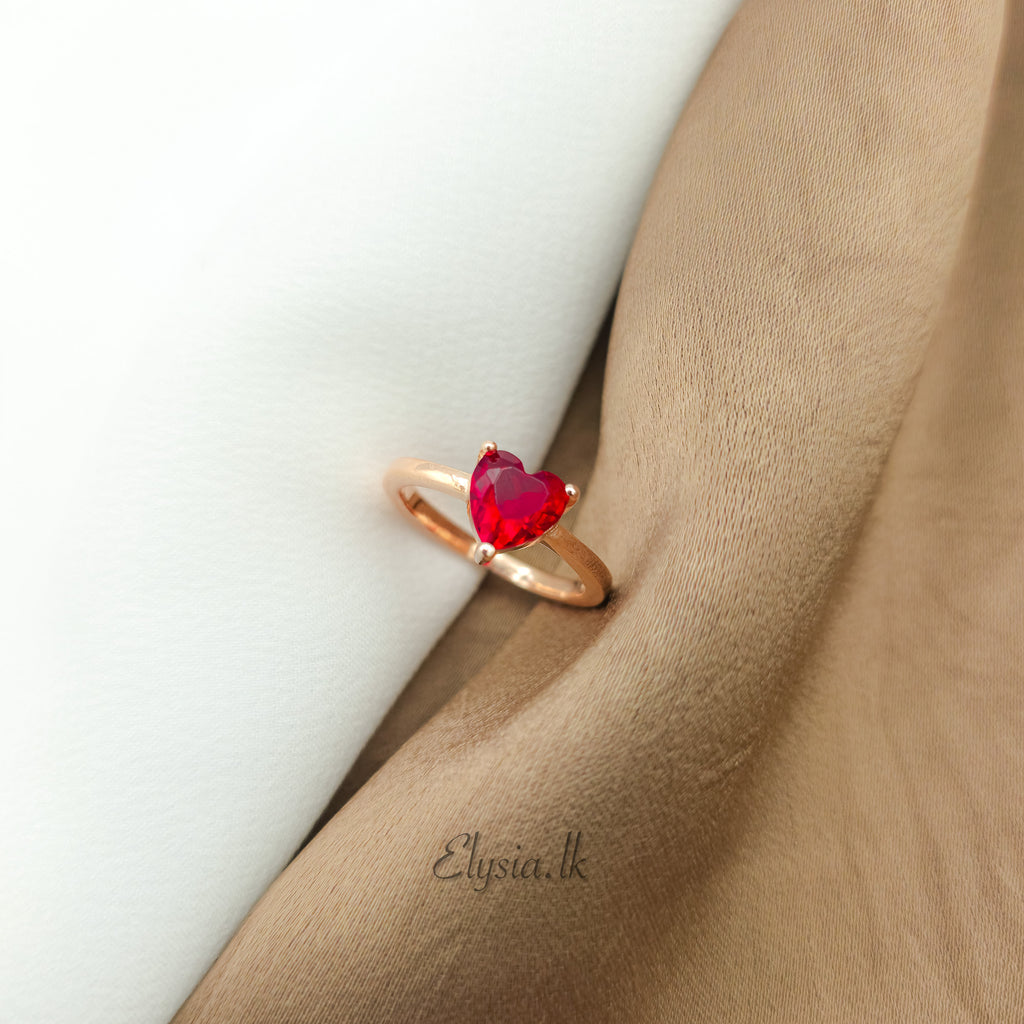 Ruby Heart Solitaire Ring – Rose Gold 925 Silver