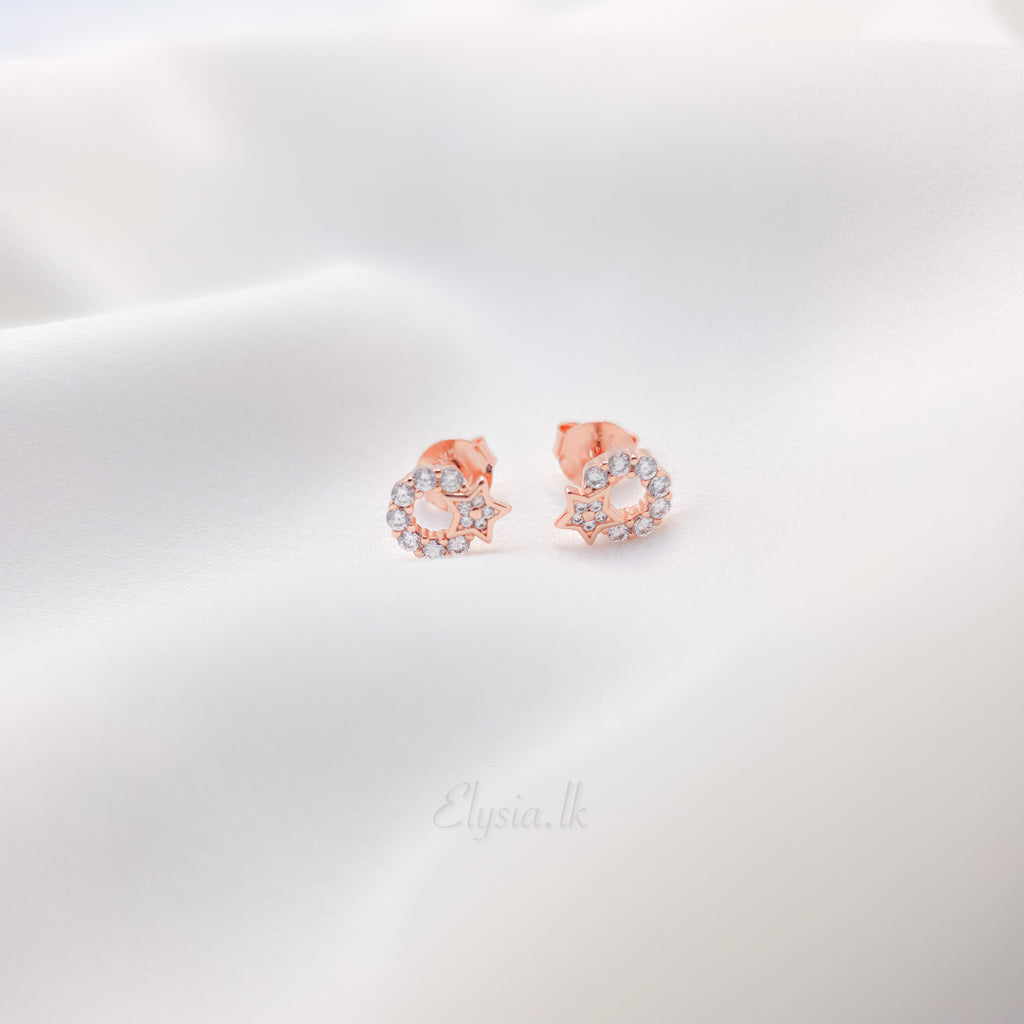 Celestial Halo Star Stud Earrings – 925 Sterling Silver in Rose Gold