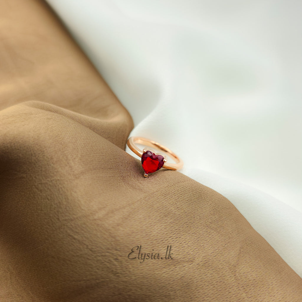 Ruby Heart Solitaire Ring – Rose Gold 925 Silver