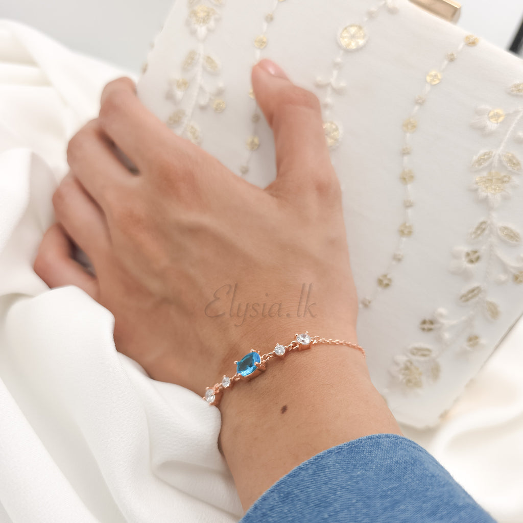 Blue Oval Crystal Bracelet – Rose Gold Plated 925 Silver
