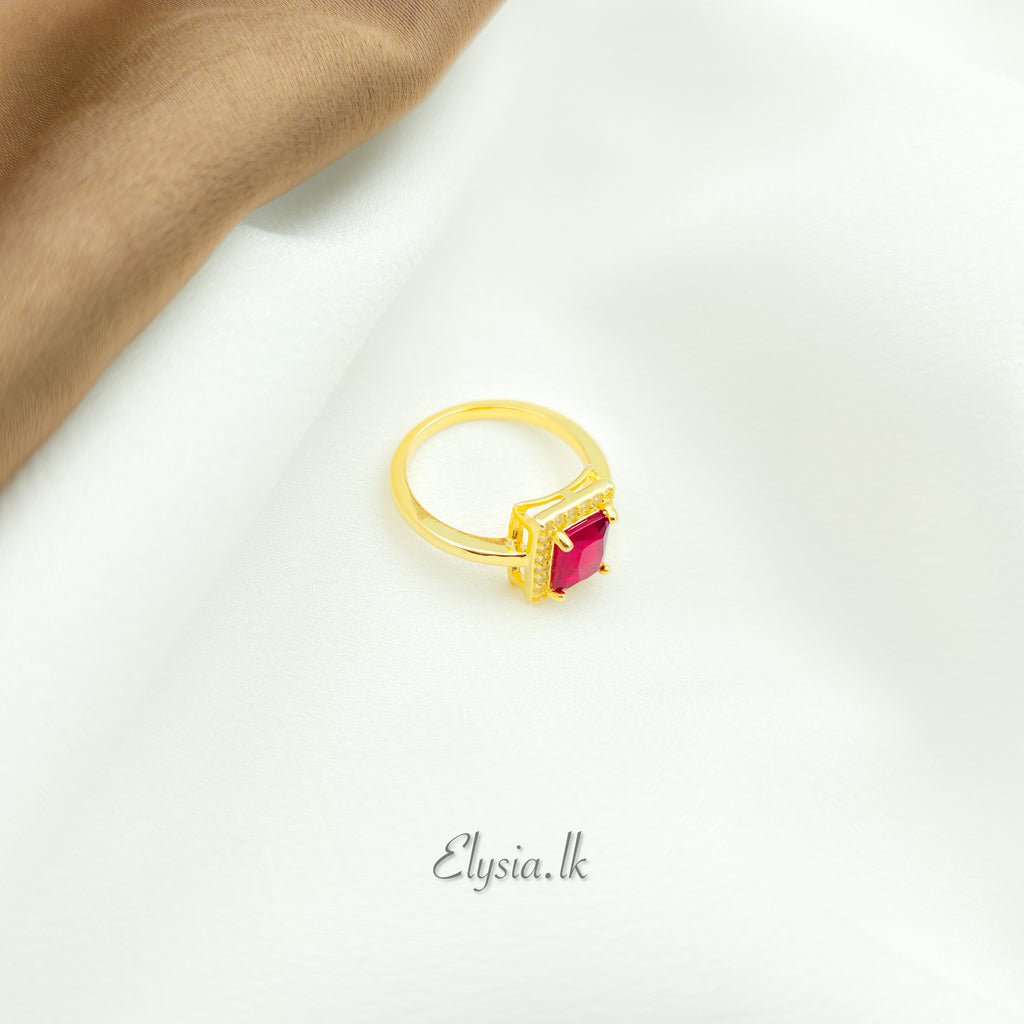Ruby crystal Royale Rectangle Ring – Gold Plated 925 Silver