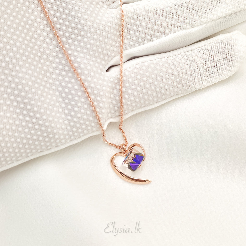 Amora Crystal Heart Necklace & Stud Earrings Set – Rose Gold Plated