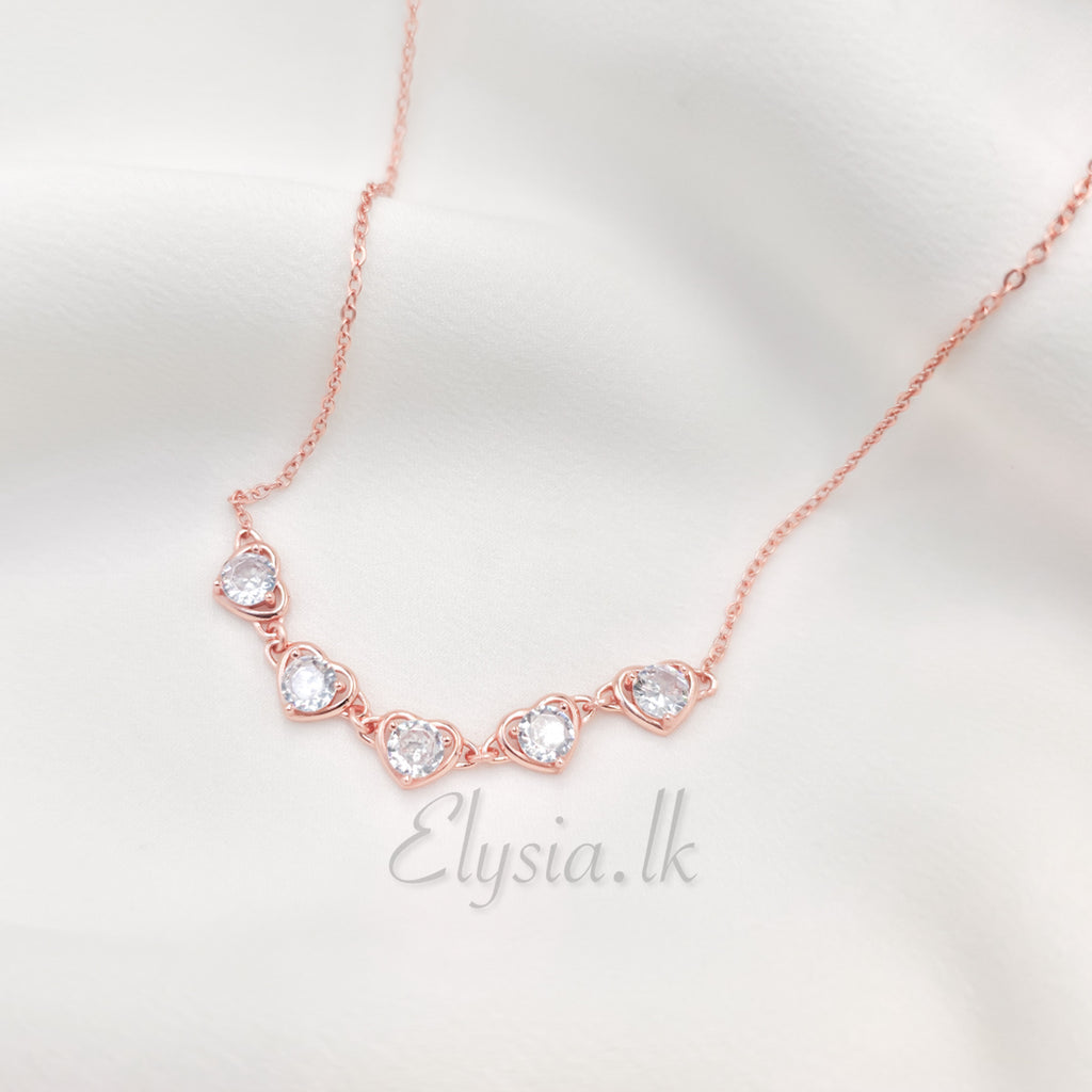 Rose Gold Heart Crystal Necklace – 925 Silver Base