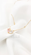 Twin Heart Pink & White Crystal Necklace – 925 Silver Gold Plated