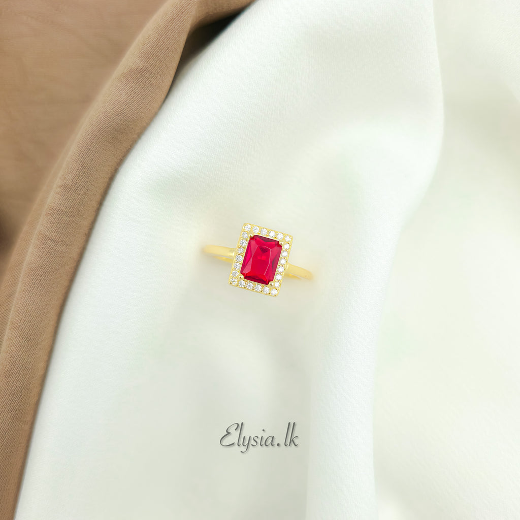 Ruby crystal Royale Rectangle Ring – Gold Plated 925 Silver