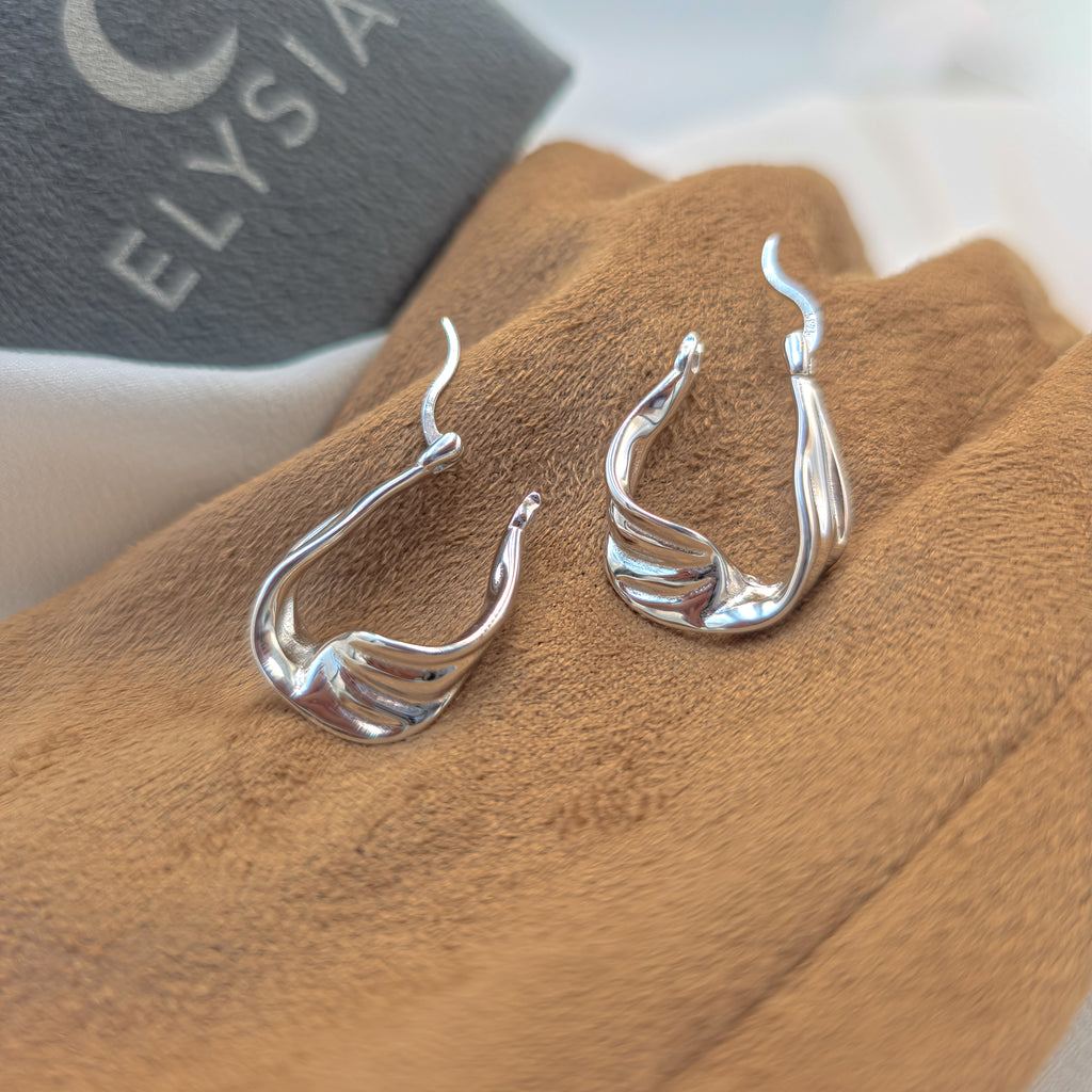 Sculpted Wave Hoop Earrings – 925 Sterling Silver