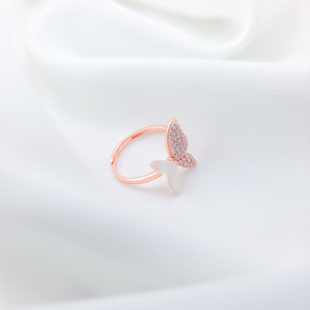 925 Sterling Silver Rose Gold Plated Butterfly Ring