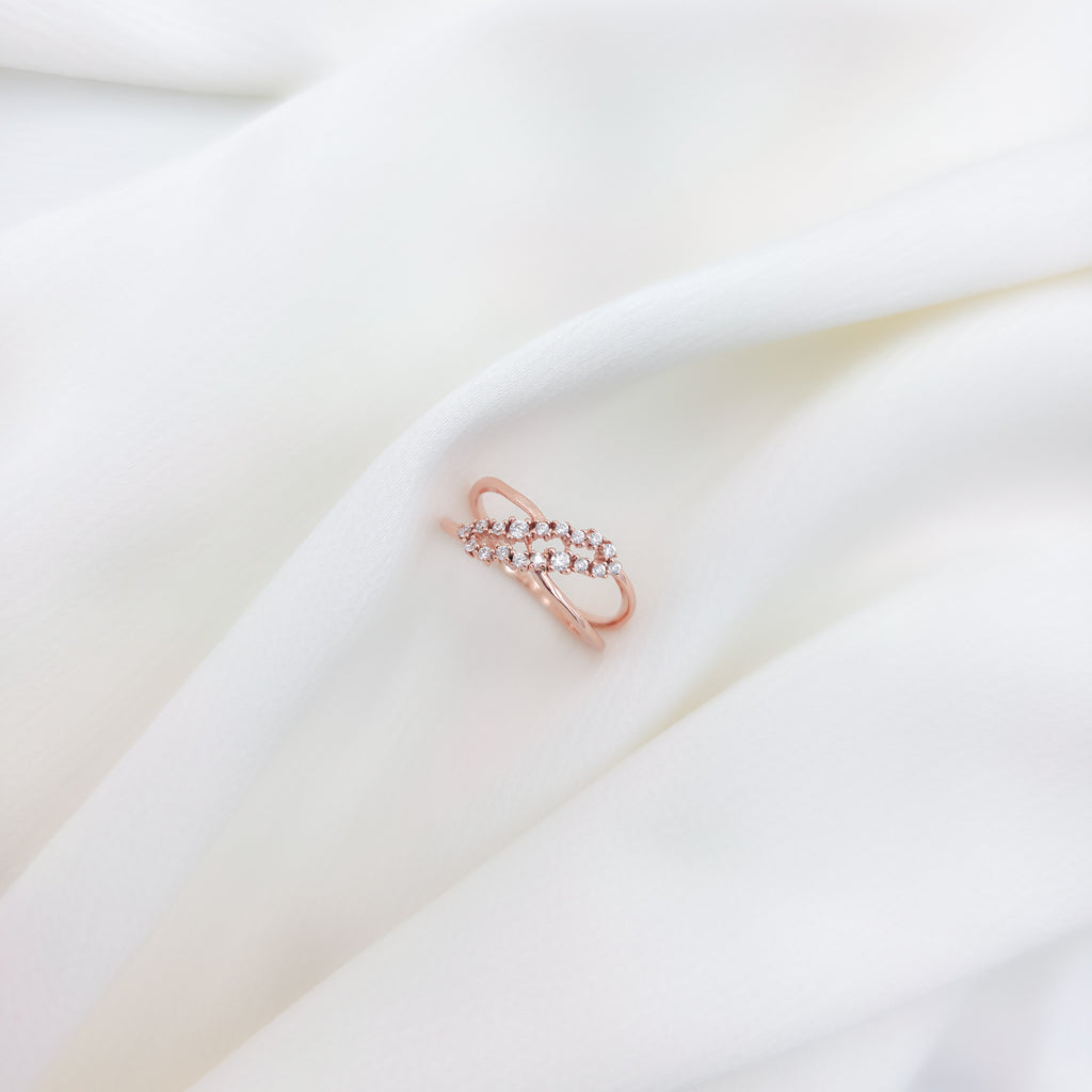 925 Sterling Silver Rose Gold Plated Sparkling Crossover Ring