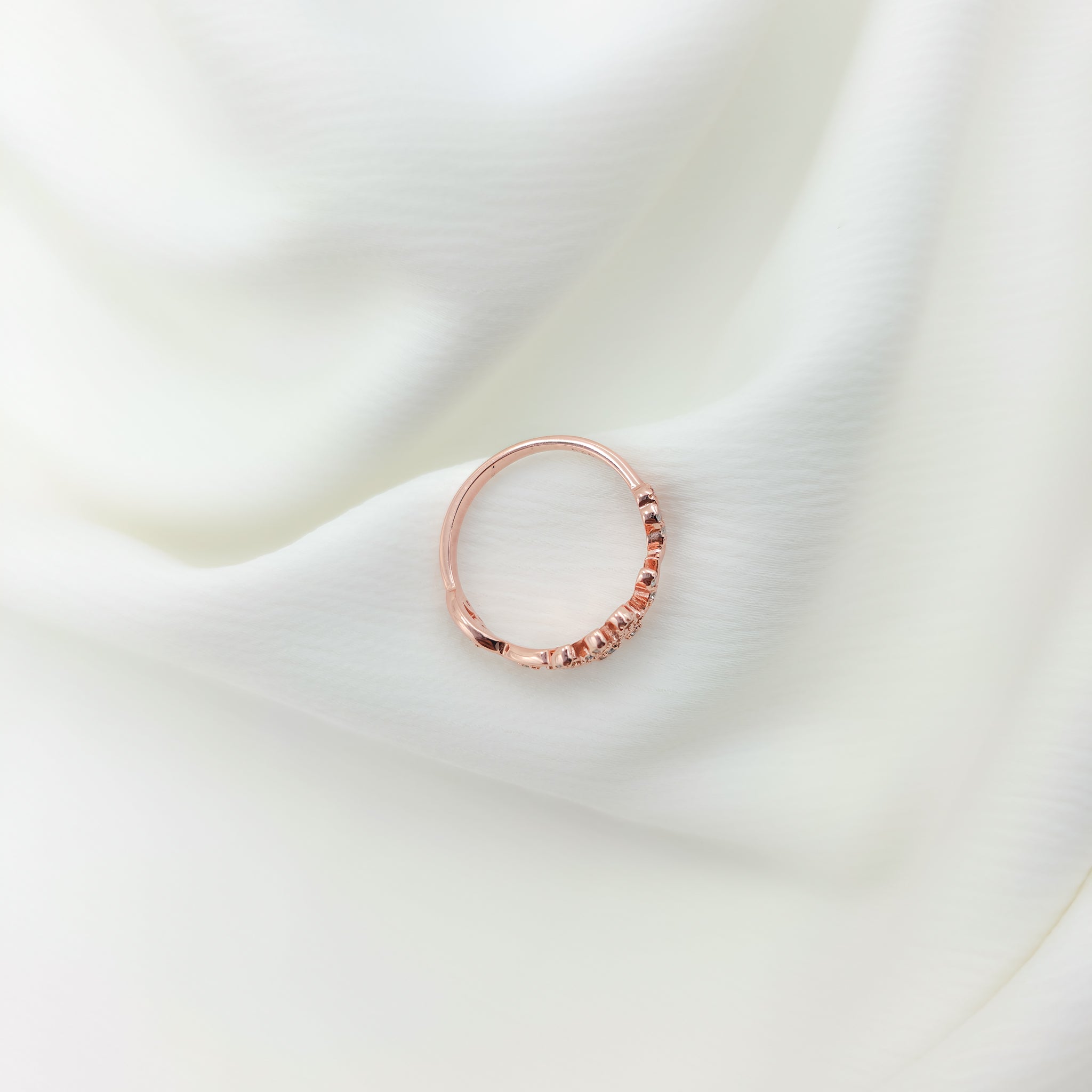 925 Sterling Silver Rose Gold Plated Leaf Crystal Adjustable Ring