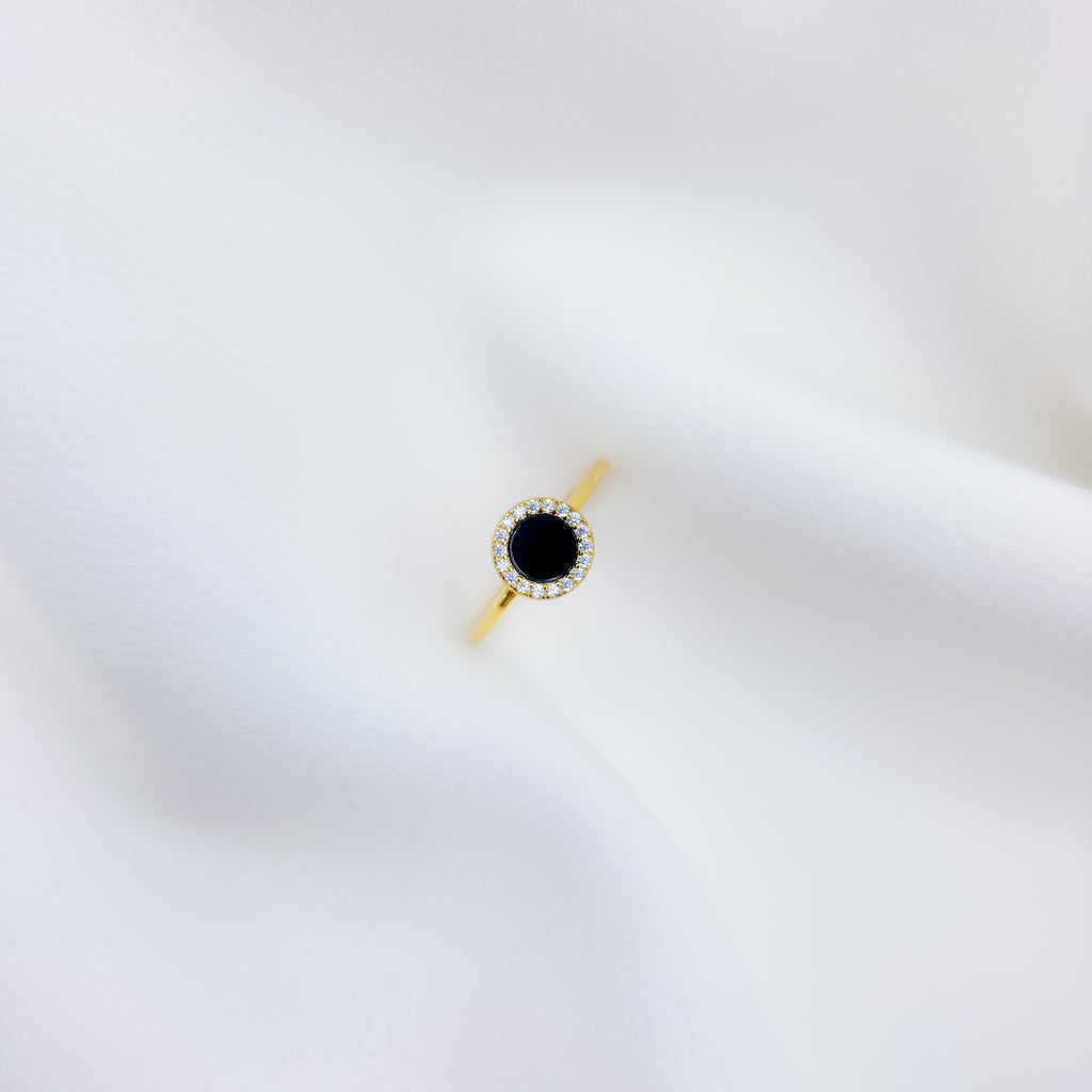 925 Sterling Silver Gold Plated Black Stone Ring