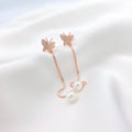 Butterfly Pearl Drop Earrings – 925 Sterling Silver Rose Gold Finish