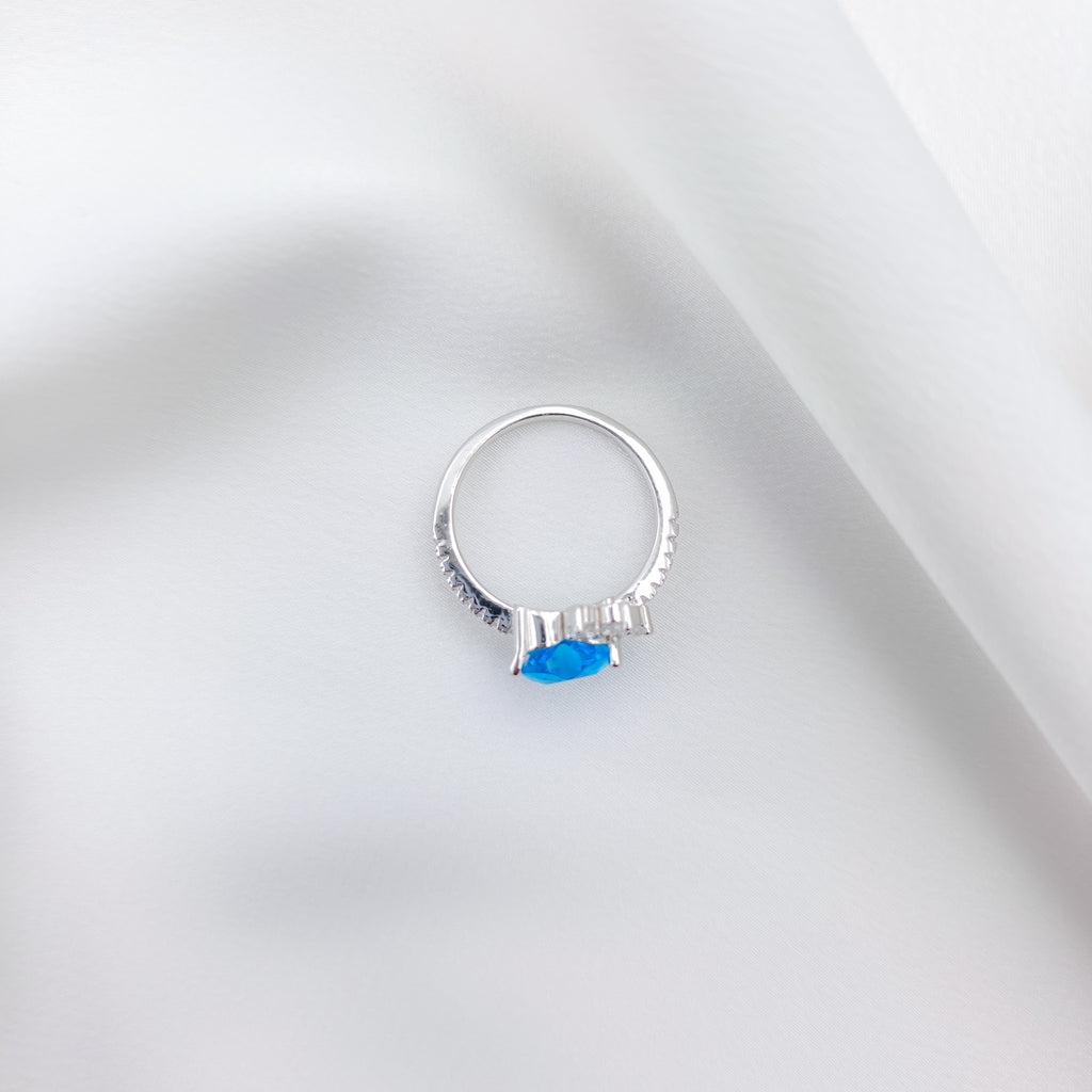 Elegant 925 Sterling Silver Blue Stone Ring with Crystal Accents
