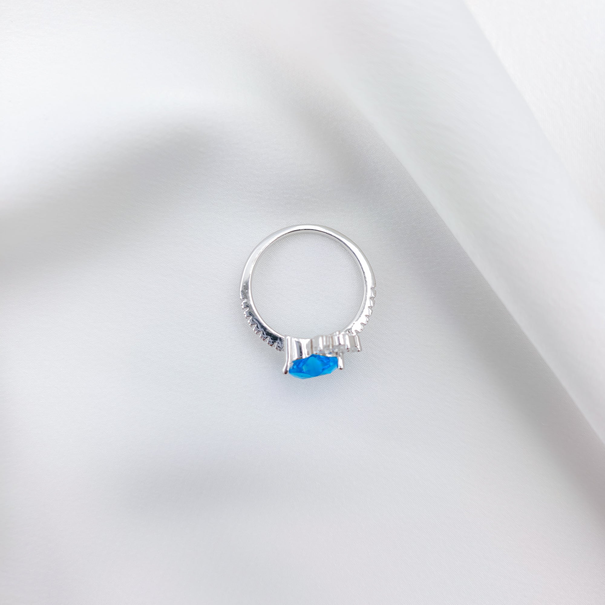 Elegant 925 Sterling Silver Blue Stone Ring with Crystal Accents