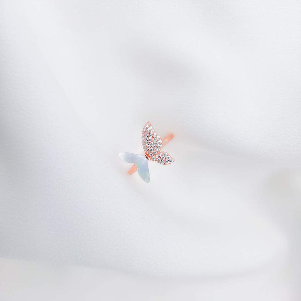925 Sterling Silver Rose Gold Plated Butterfly Ring