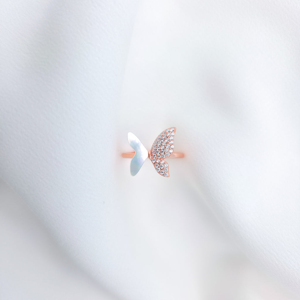 925 Sterling Silver Rose Gold Plated Butterfly Ring