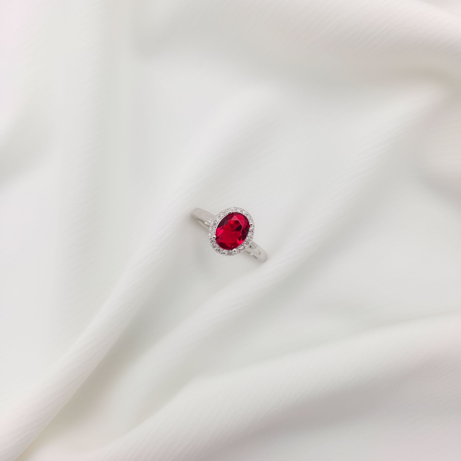 925 Sterling Silver Oval Ruby Red Halo Ring | Cubic Zirconia Promise Ring for Women