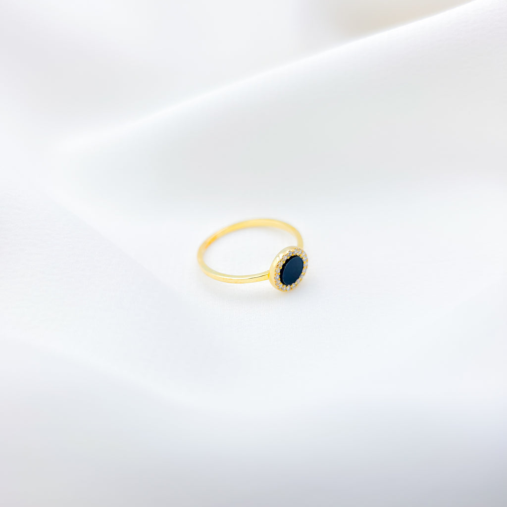 925 Sterling Silver Gold Plated Black Stone Ring