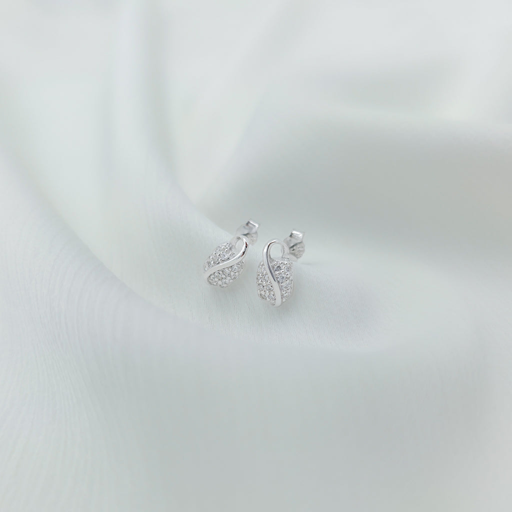 Elegant Pavé Cubic Zirconia Wave Stud Earrings in 925 Sterling Silver