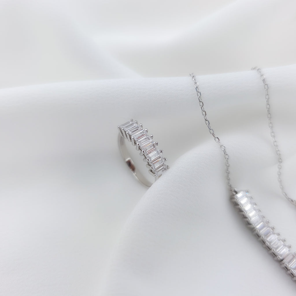 Elegant 925 Sterling Silver Baguette Crystal Jewelry Set