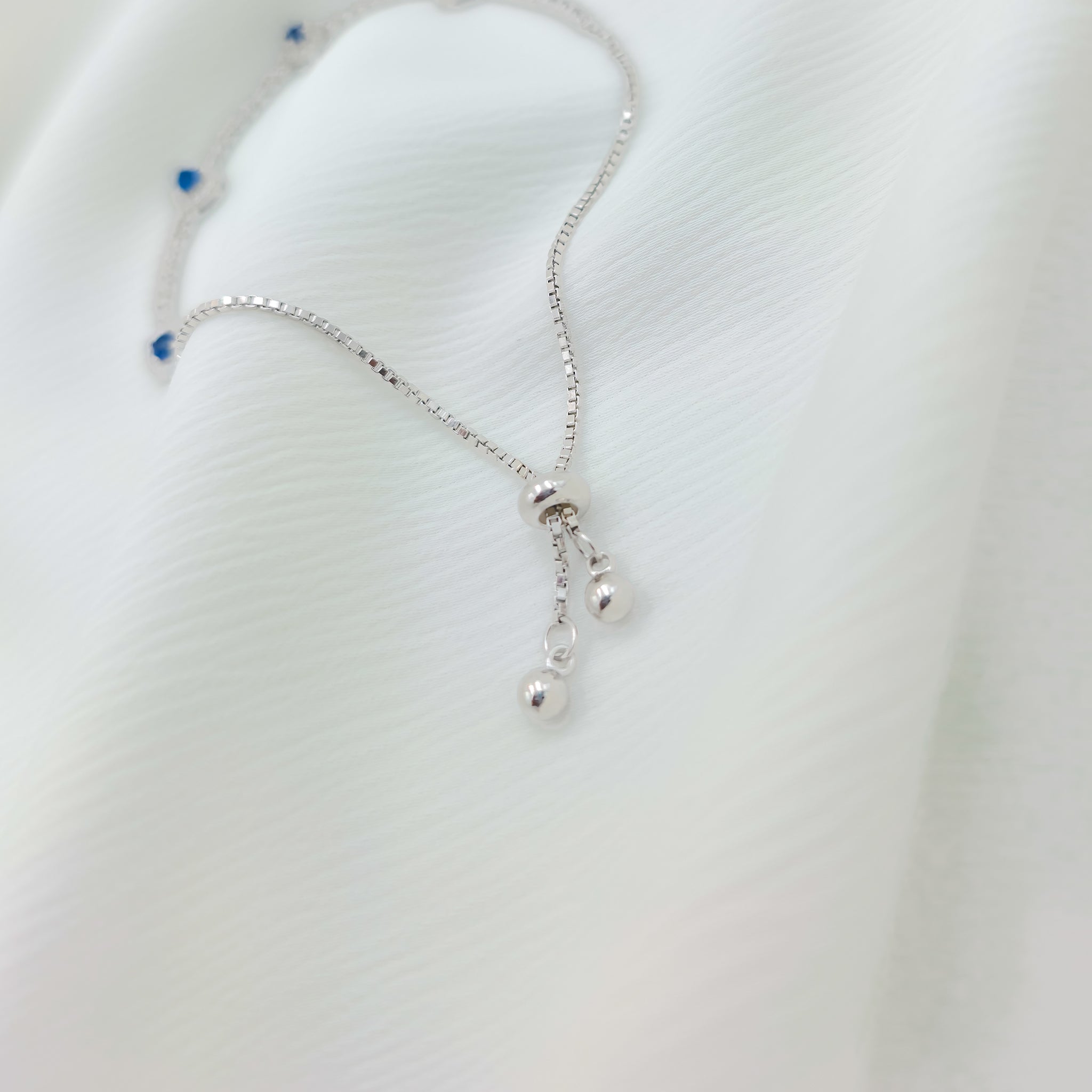925 Sterling Silver Blue Heart Tennis Bracelet – Adjustable Elegant Bracelet for Women