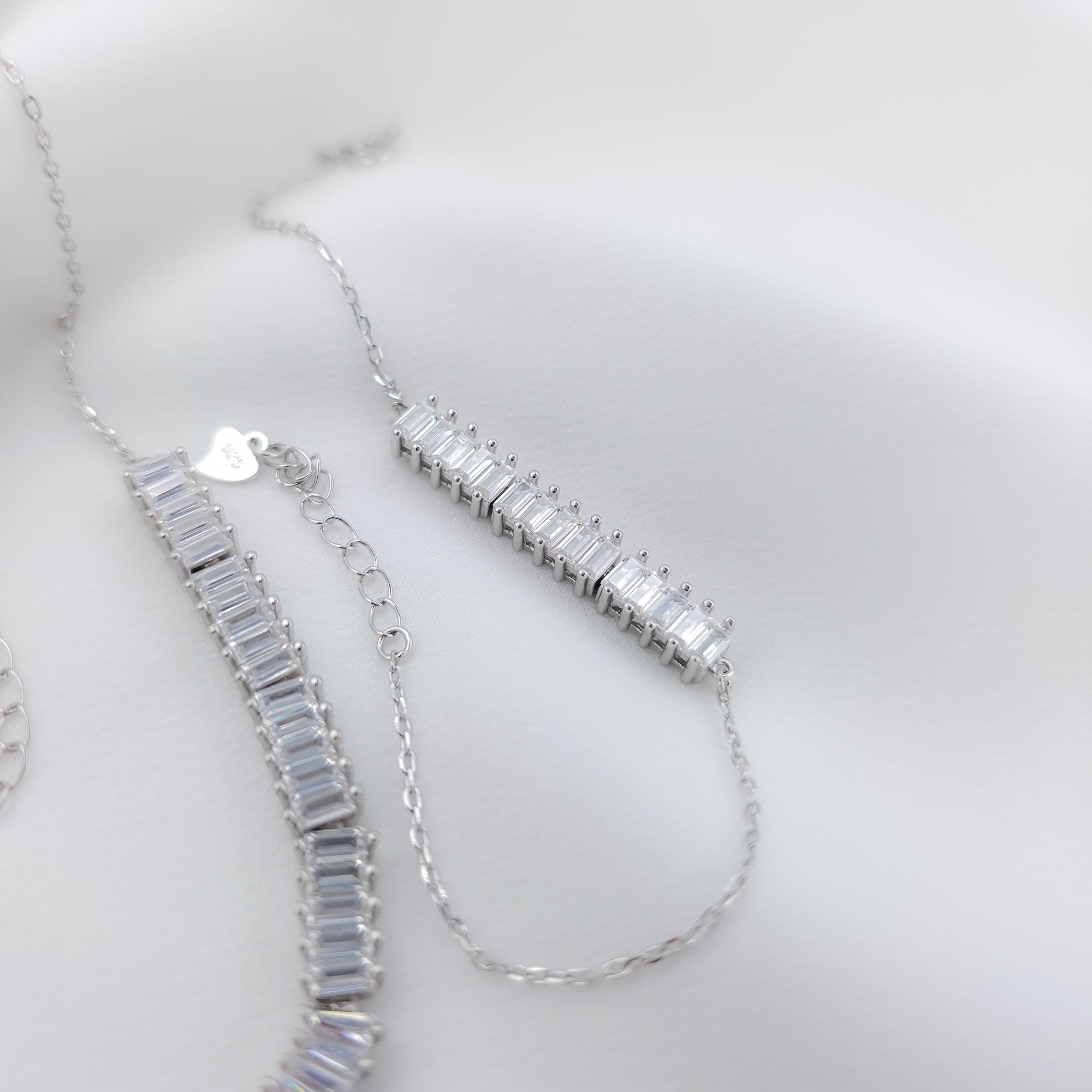 Elegant 925 Sterling Silver Baguette Crystal Jewelry Set