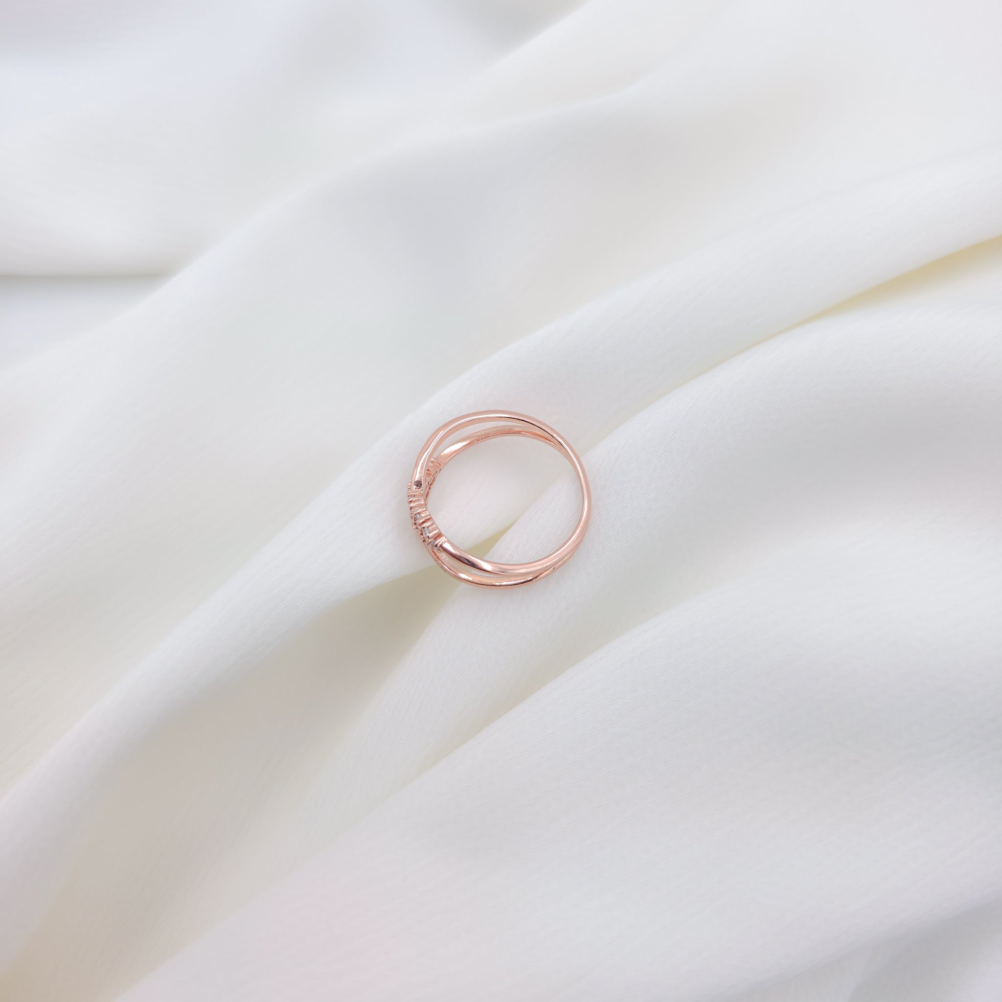 925 Sterling Silver Rose Gold Plated Sparkling Crossover Ring